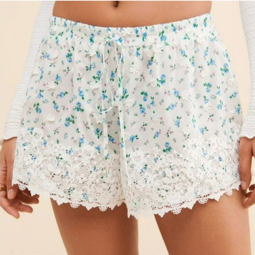 For Love and Lemons Muna Floral Embroidered Lace Pull on Cover Up Shorts Size‎ L - Picture 2 of 13